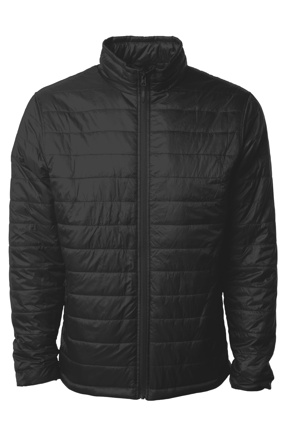 Men's Puffer Jacket in Black, front view on model