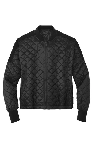 Women's Boxy Quilted Jacket in Deep Black, front view on model