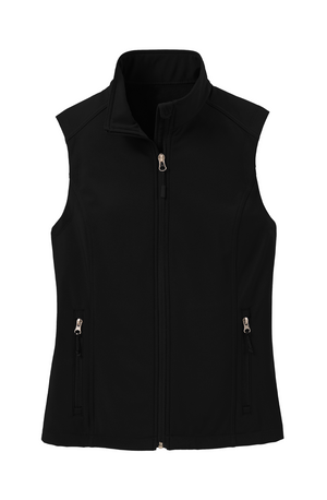 Women's Soft Shell Vest in Black, front view on model