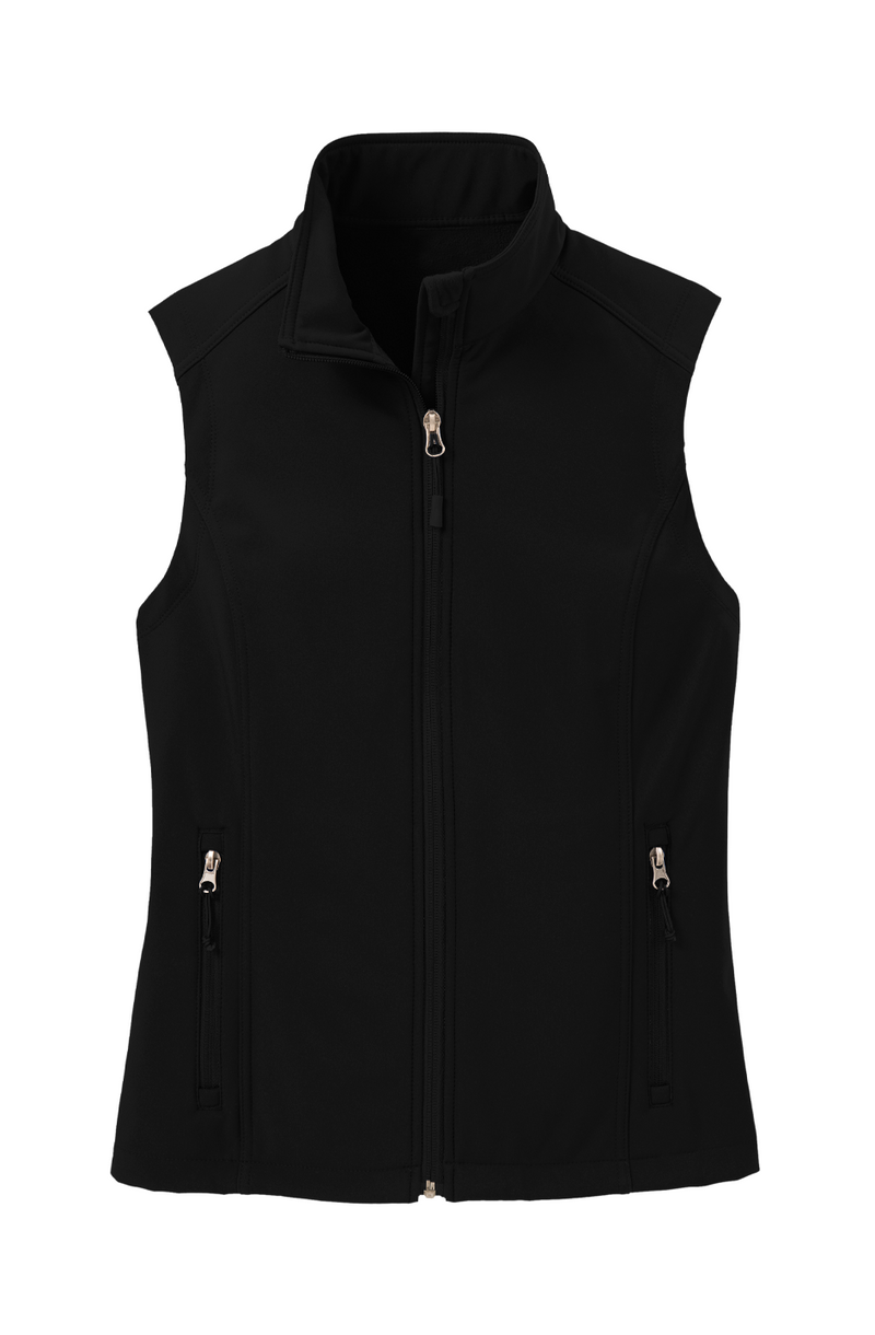 Women's Soft Shell Vest in Black, front view on model