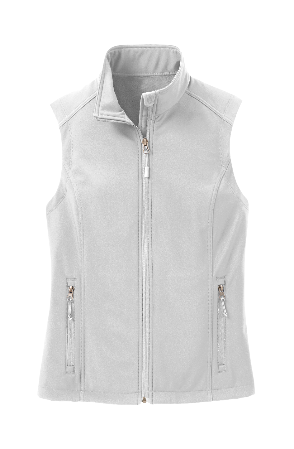 Women's Soft Shell Vest in Marshmallow, front view on model