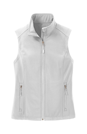 Women's Soft Shell Vest in Marshmallow, front view on model