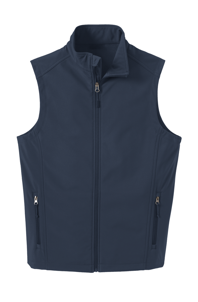 Men's Soft Shell Vest in Dress Blue Navy, front view on model