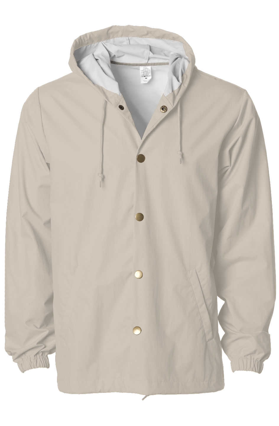 Water-Resistant Hooded Windbreaker in Classic Khaki, front view on model