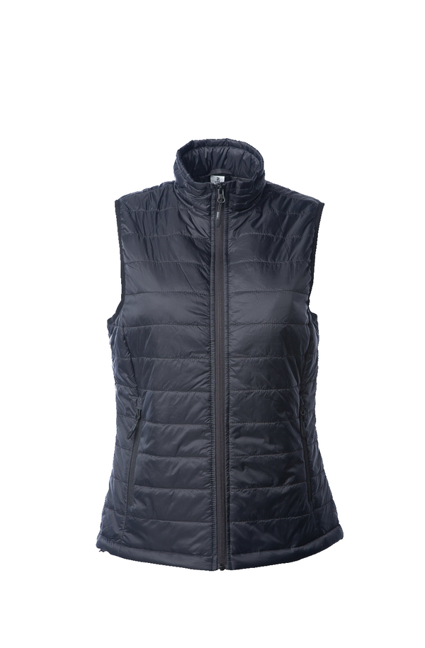 Women's Puffer Vest in Black, front view on model
