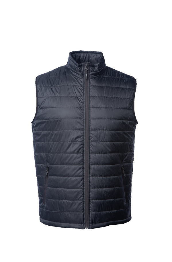 Men's Puffer Vest in Black, front view on model