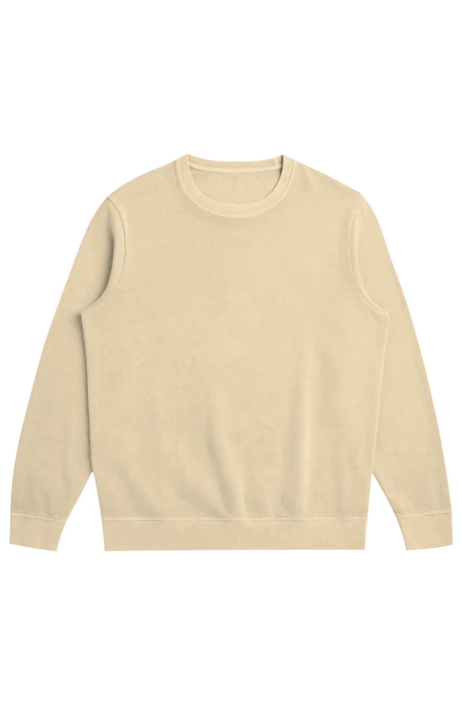Signature Midweight Organic French Terry Crew in Dune, worn by a model, front view