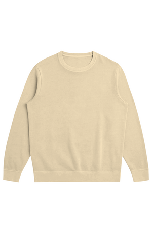 Signature Midweight Organic French Terry Crew in Dune, worn by a model, front view