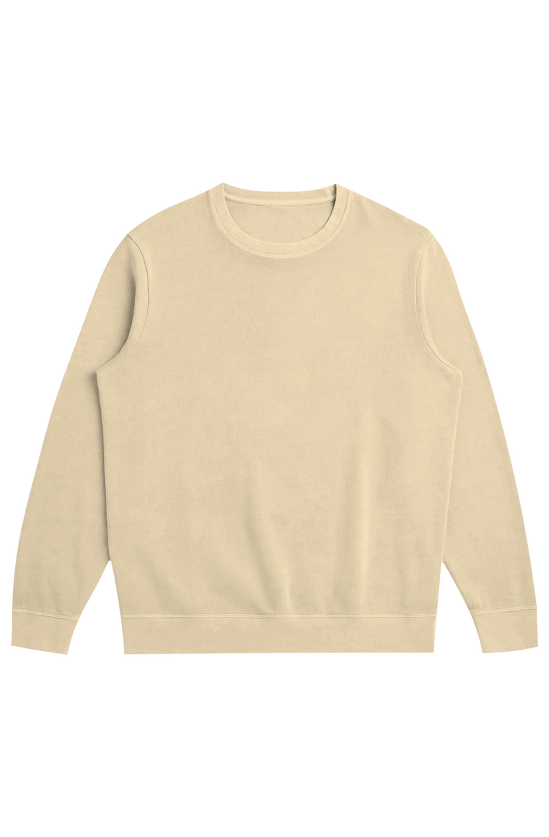 Signature Midweight Organic French Terry Crew in Dune, worn by a model, front view