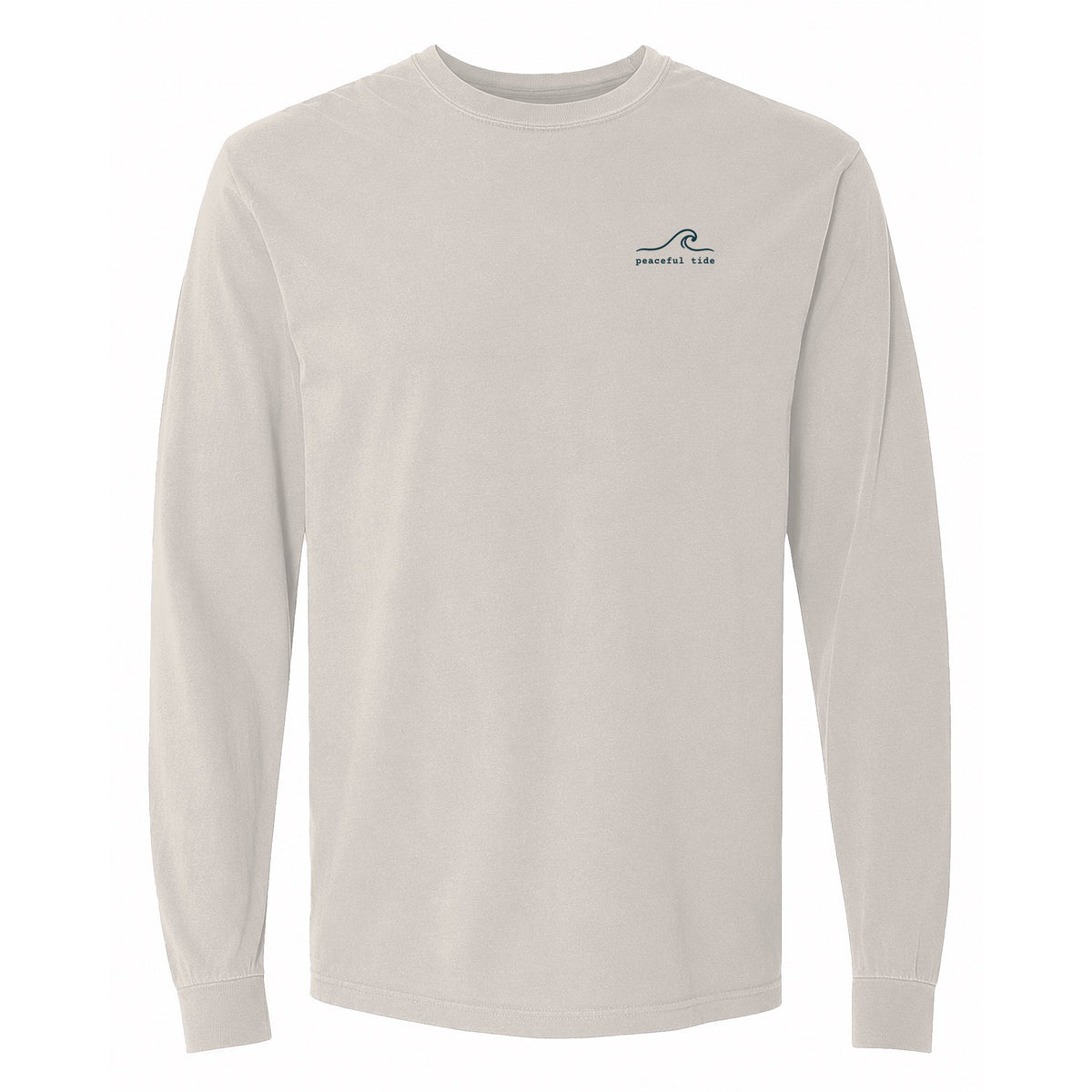 Breathe In, Let Go Long Sleeve Tee in Ivory, front view on model