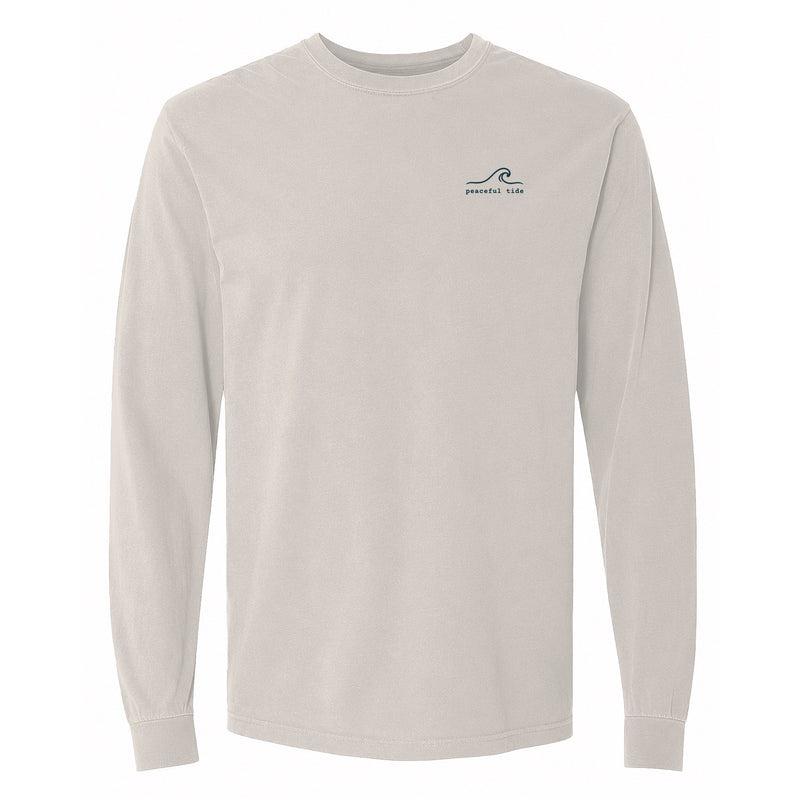 Breathe In, Let Go Long Sleeve Tee in Ivory, front view on model