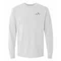 Breathe In, Let Go Long Sleeve Tee in White, front view on model