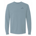 Breathe In, Let Go Long Sleeve Tee in Ice Blue, front view on model
