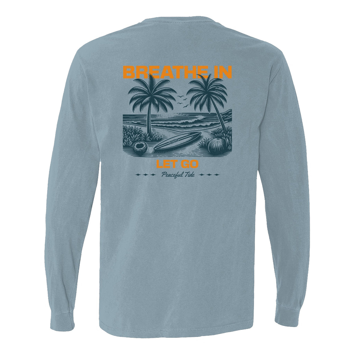 Breathe In, Let Go Long Sleeve Tee in Ice Blue, folded flat