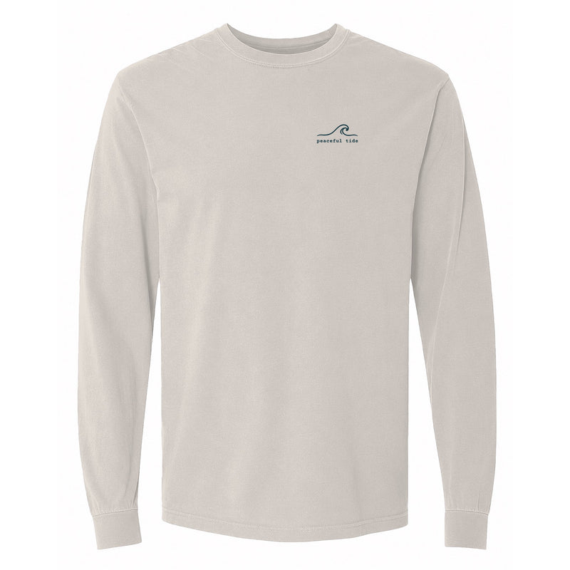 Still Waters Run Deep Long Sleeve Tee in Ivory, front view on model