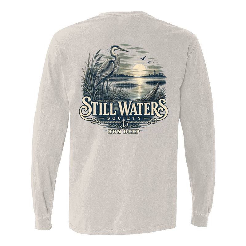Still Waters Run Deep Long Sleeve Tee in Ivory, folded flat