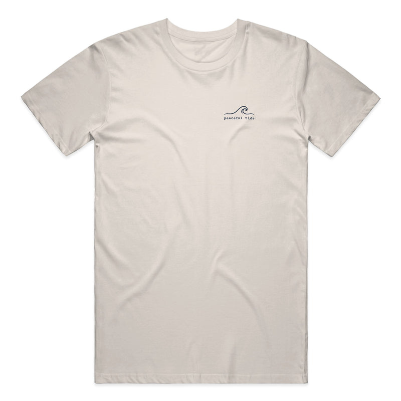 Somewhere Between Here and Home Tee in Ivory, front view on model