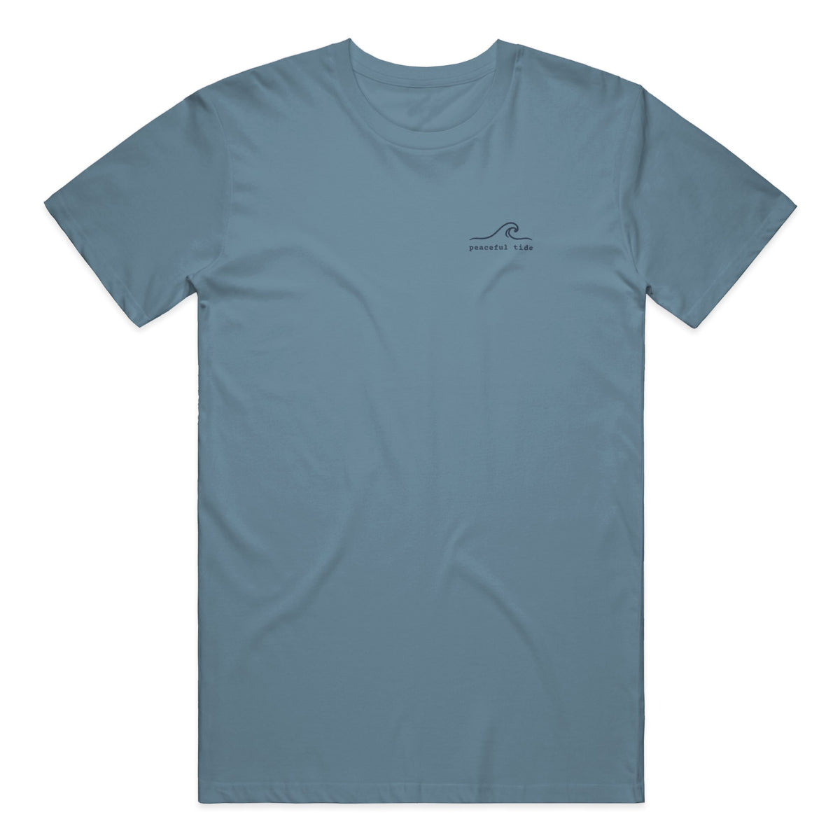 Somewhere Between Here and Home Tee in Ice Blue, front view on model