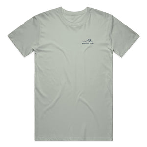 Somewhere Between Here and Home Tee in Bay, front view on model