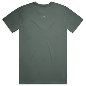 Be Present Tee in Blue Spruce — on model, back view