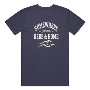 Be Present Tee in True Navy — on model, front view