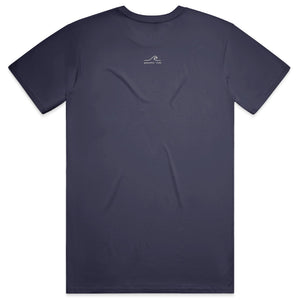 Be Present Tee in True Navy — on model, back view