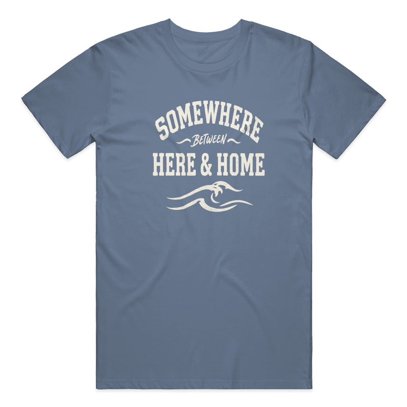 Be Present Tee in Blue Jean — on model, front view