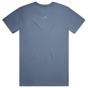 Be Present Tee in Blue Jean — on model, back view