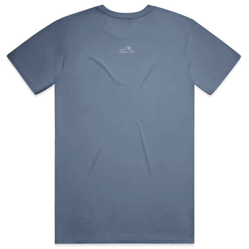Be Present Tee in Blue Jean — on model, back view