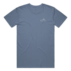 Goods for the Soul Tee in Blue Jean — on model, front view