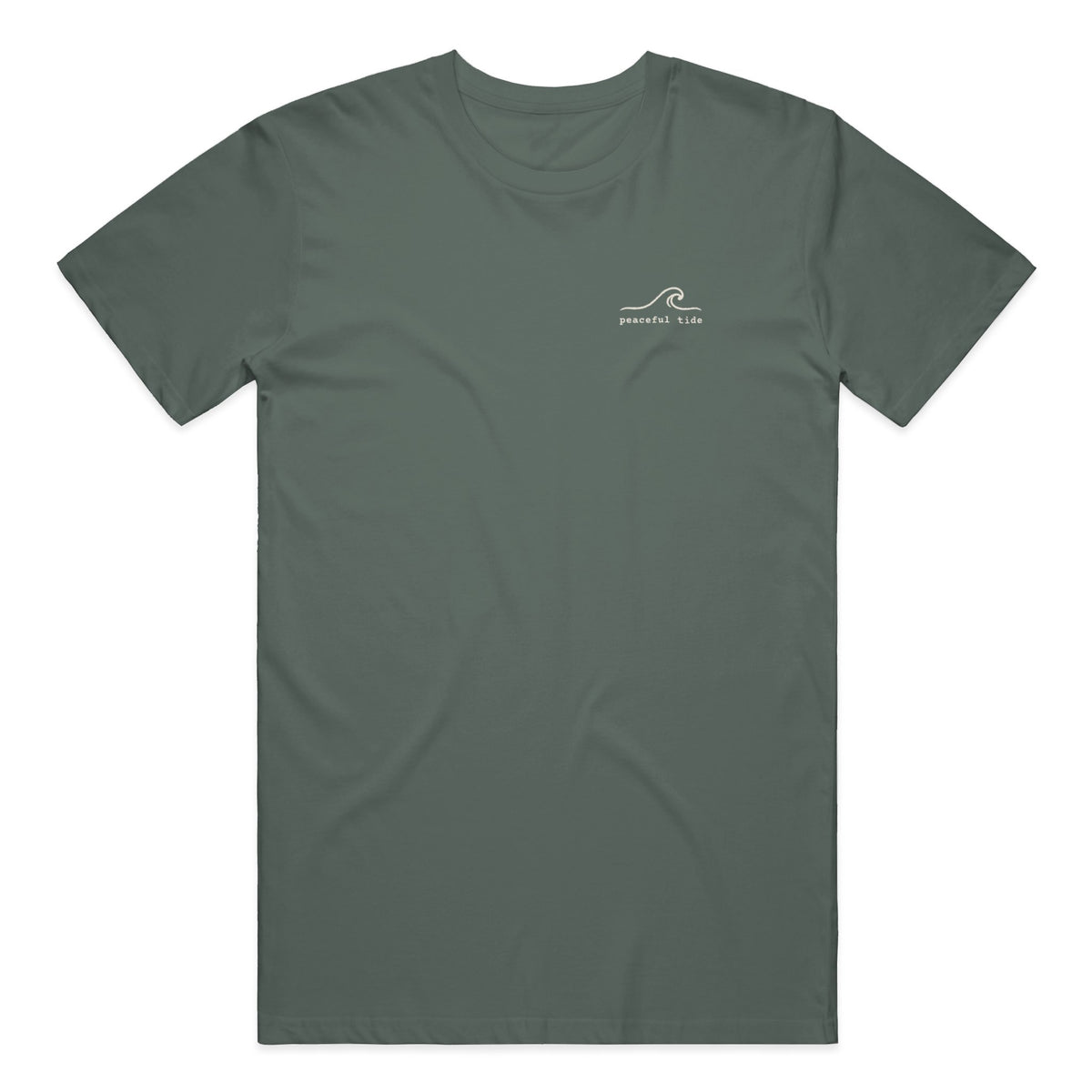 Goods for the Soul Tee in Blue Spruce — on model, front view