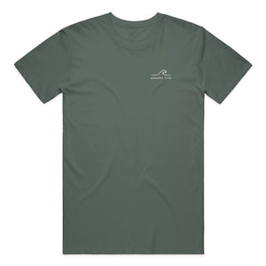 Goods for the Soul Tee in Blue Spruce — on model, front view
