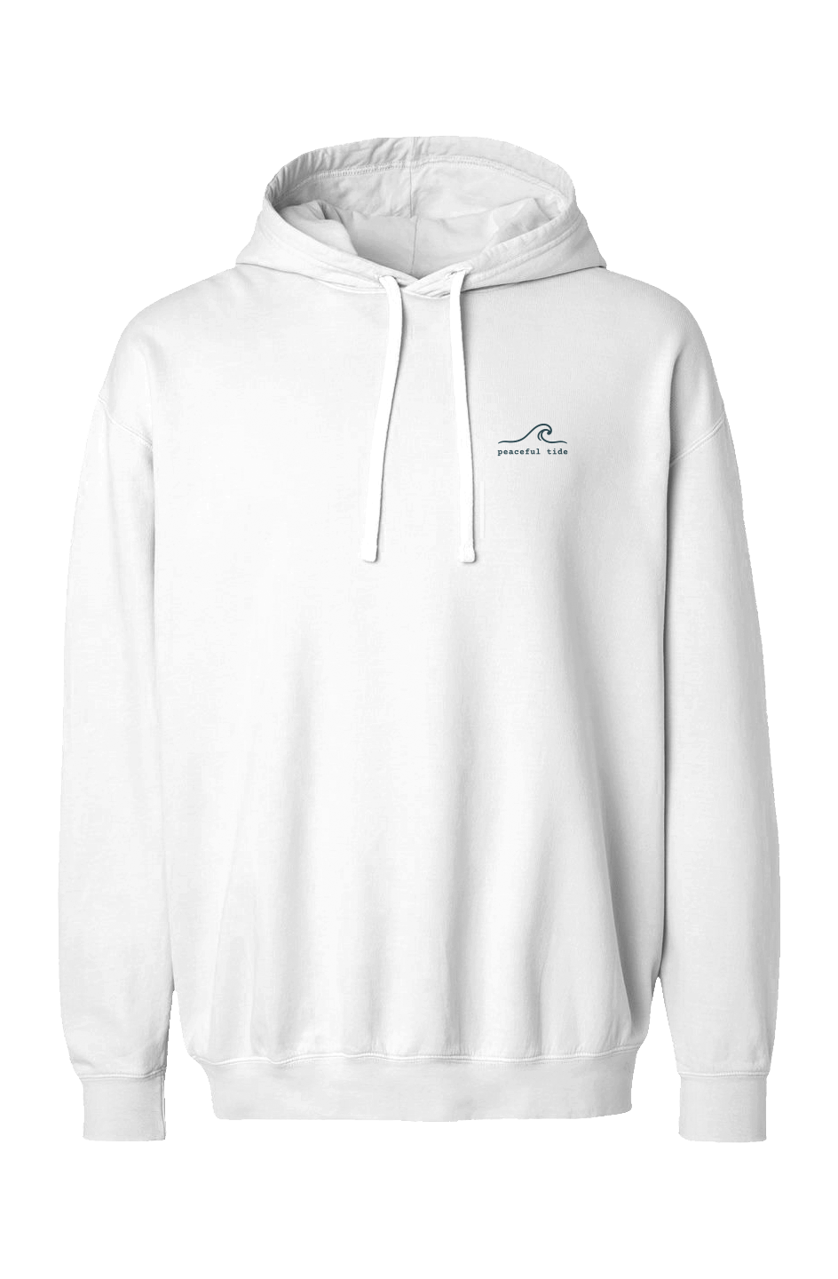 Breathe In, Let Go Fleece Hoodie in White, back view on model