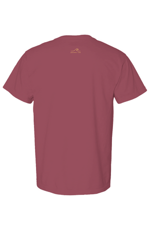 Calm Is a Practice Tee in Chili, folded flat