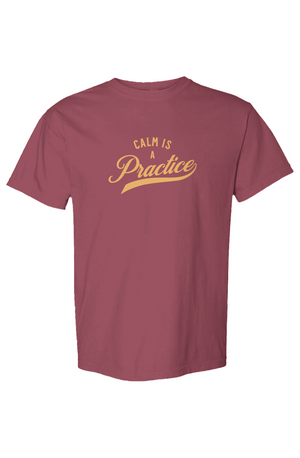 Calm Is a Practice Tee in Chili, front view on model