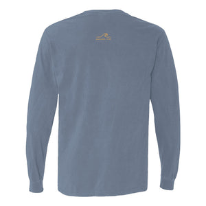 Calm Is a Practice Long Sleeve Tee in Blue Jean, folded flat