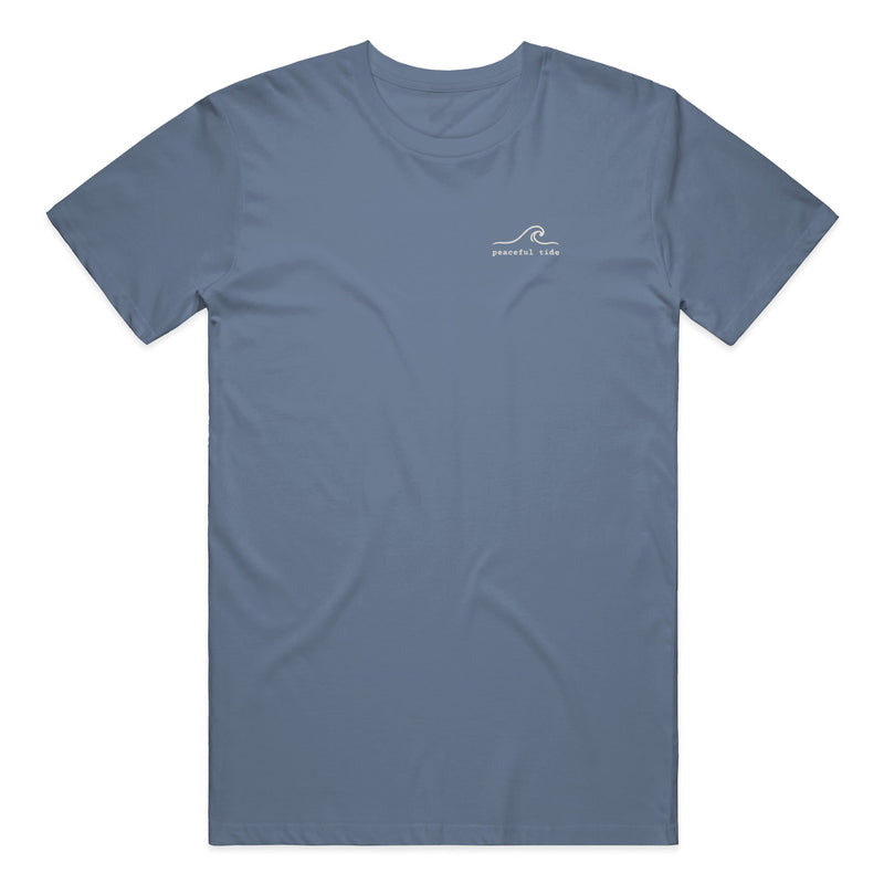 Good Days Drift In Tee in Blue Jean, front view on model