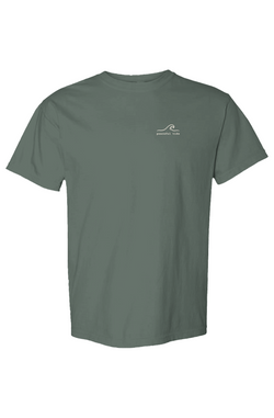Peace Comes in Waves Tee in Blue Spruce — on model, front view