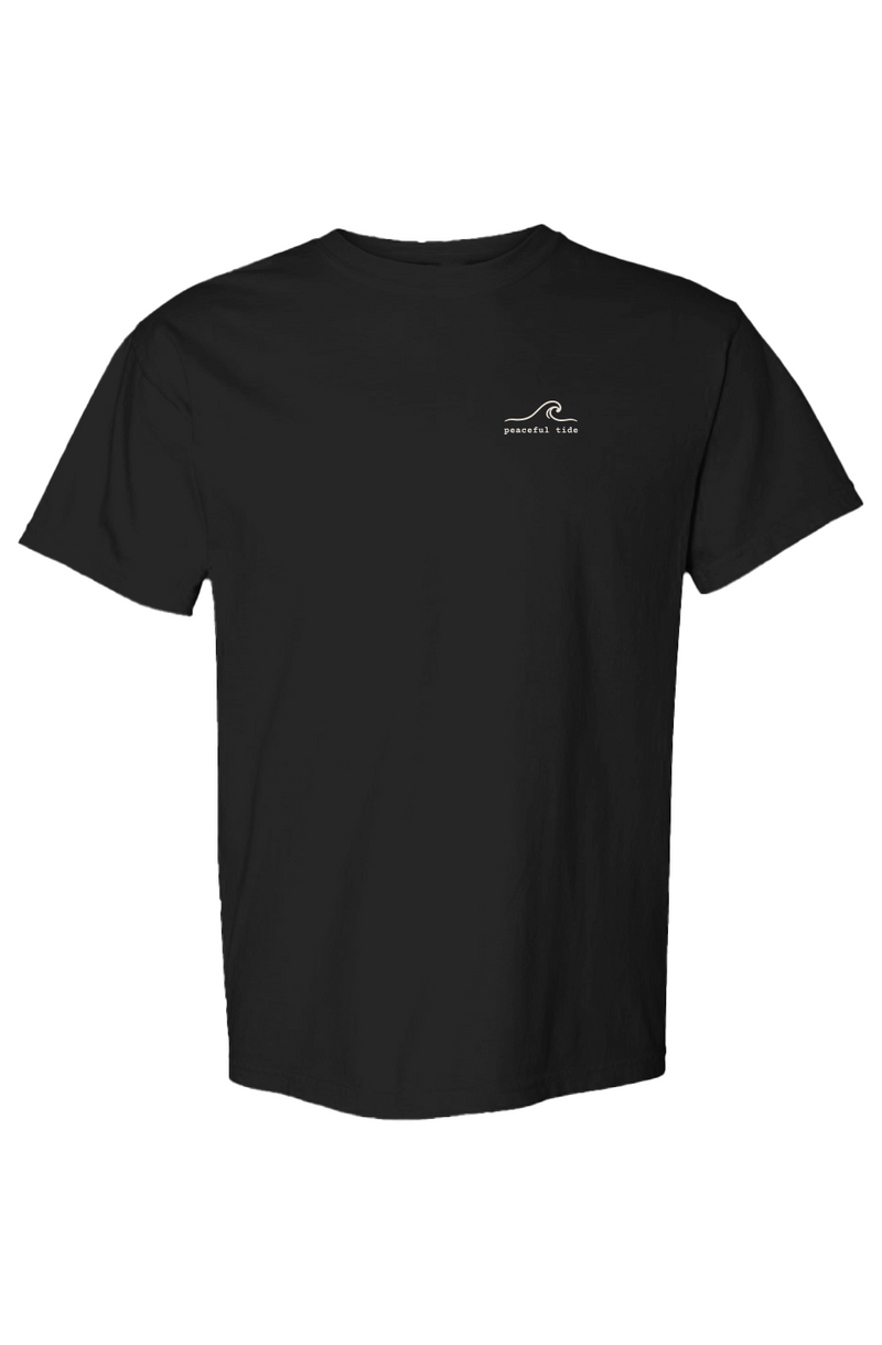 One Day At A Time Tee in black — on model, front view