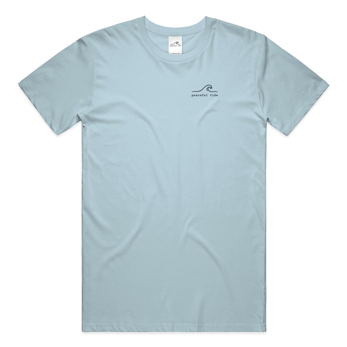 Rest Is Still Progress Tee in chambray — on model, back view