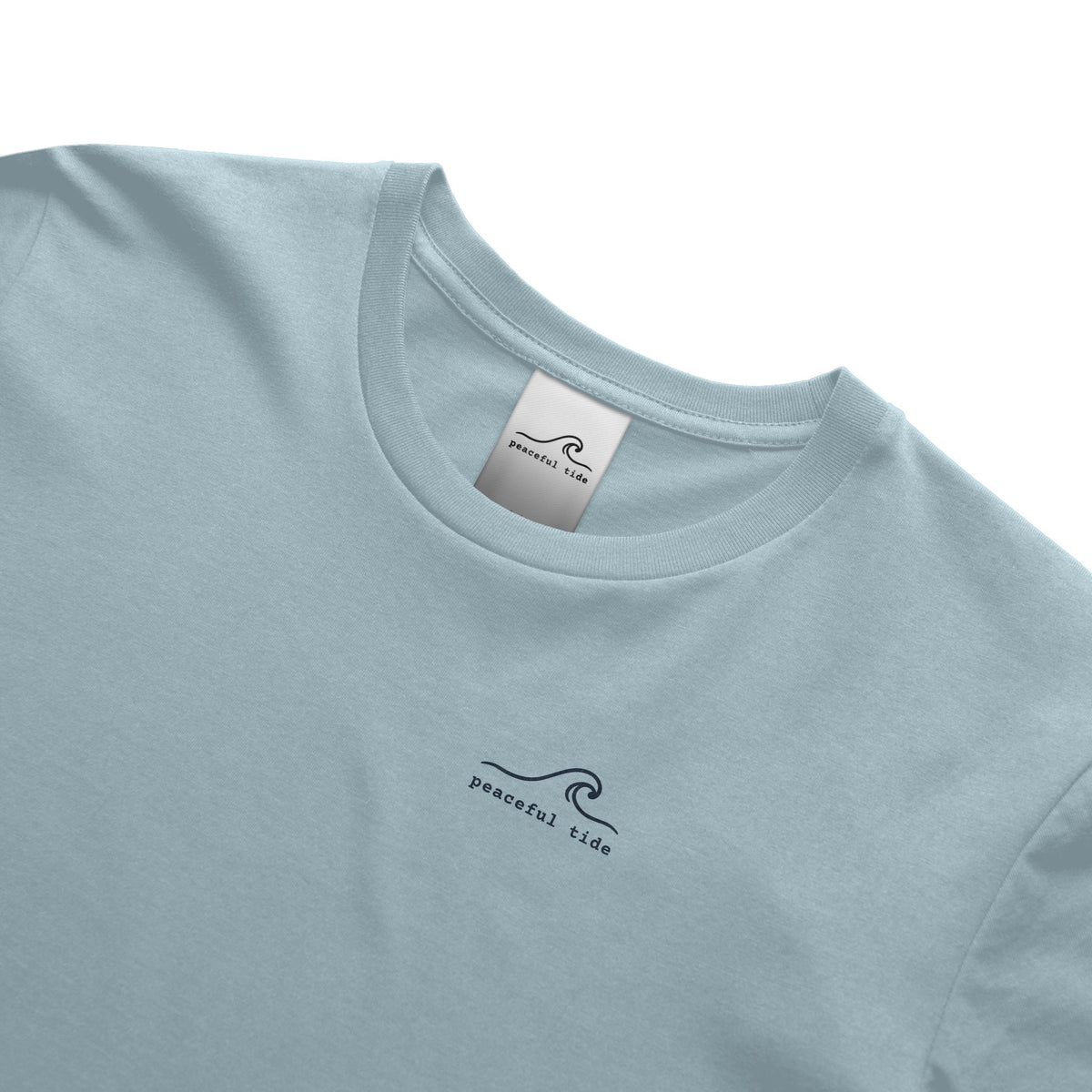 Rest Is Still Progress Tee in chambray — on model, front view