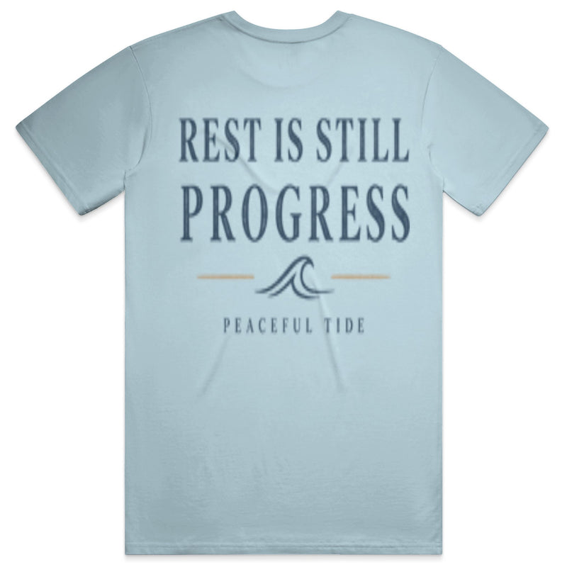 Rest Is Still Progress Tee in chambray — folded flat