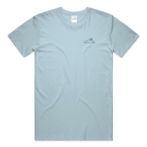 Find Your Own Tide Tee in chambray — on model, front view