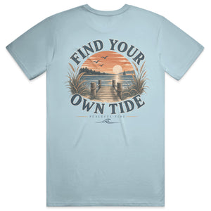 Find Your Own Tide Tee in chambray — on model, back view