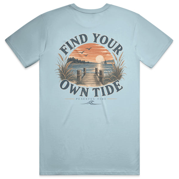 Find Your Own Tide Tee in chambray — on model, back view