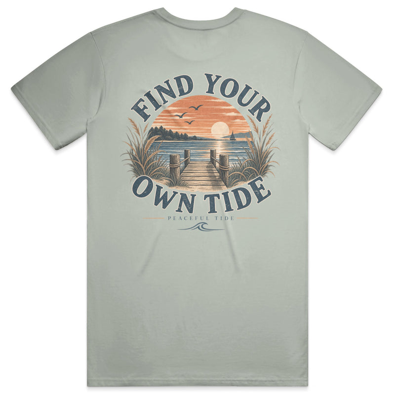 Find Your Own Tide Tee in Bay — on model, back view