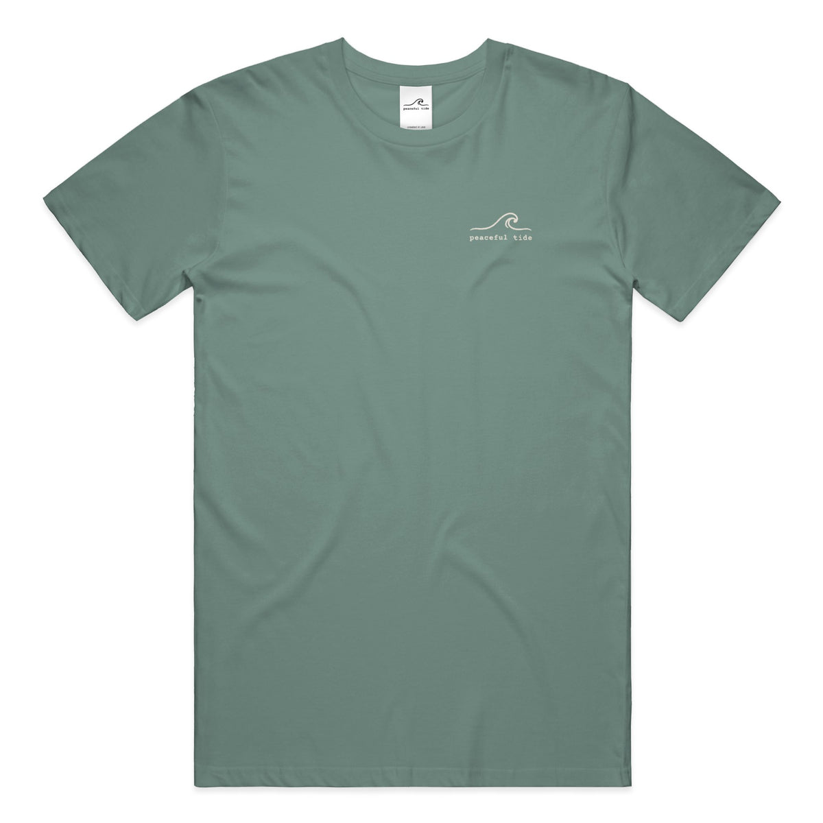 Gentle With Myself Tee in light green — on model, back view