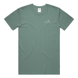 Gentle With Myself Tee in light green — on model, back view