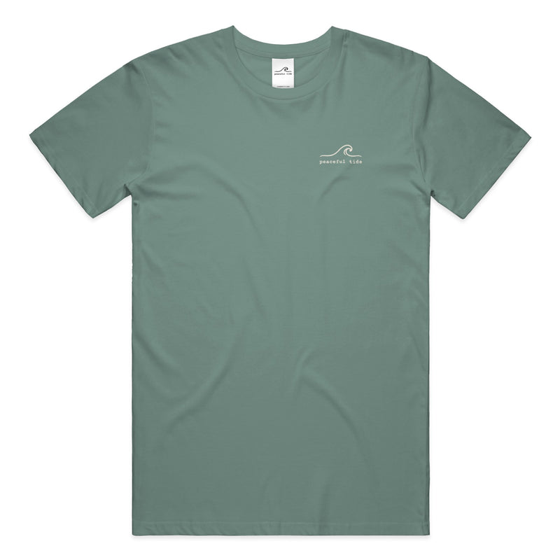 Gentle With Myself Tee in light green — on model, back view
