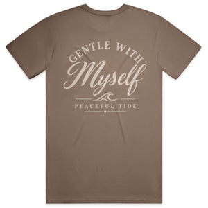 Gentle With Myself Tee in Espresso — folded flat